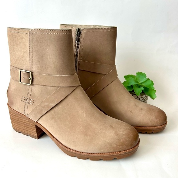 Sorel Cate Buckle Boots in Sandy Tan Waterproof Leather - Picture 3 of 13